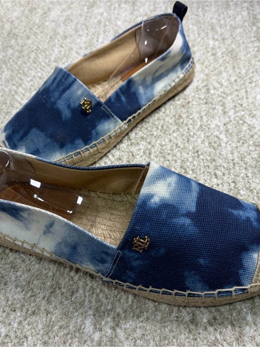 Ralph Lauren Navy and White Tie-Dye Espadrille Slip-Ons